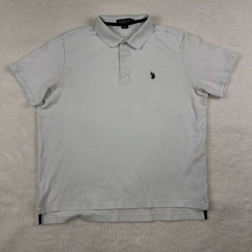 US Polo Assn Mens XL White Luxury Feel Short Sleeve Polo Shirt Cotton Navy Logo